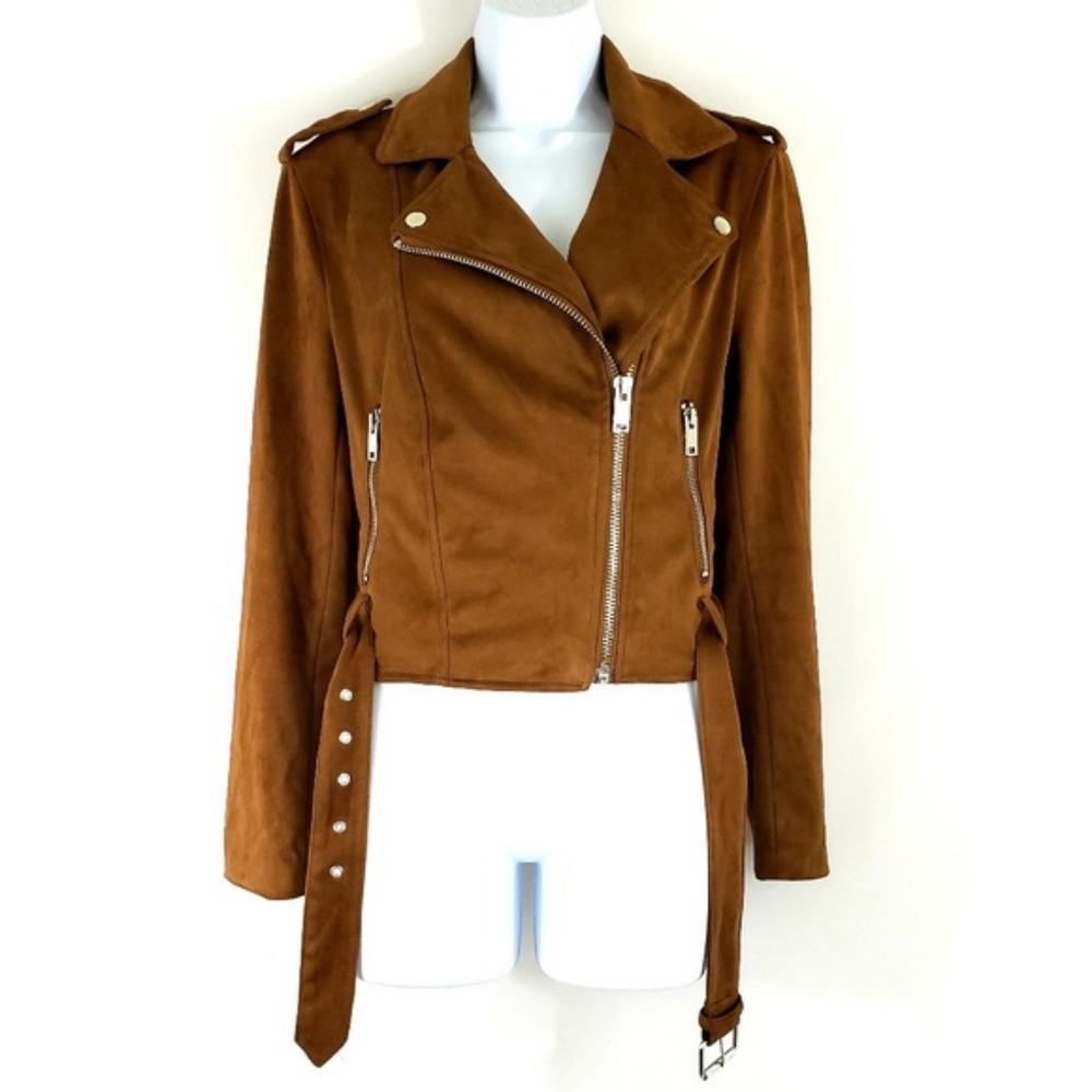 NWOT Faux Suede Leather Jacket with Buckle